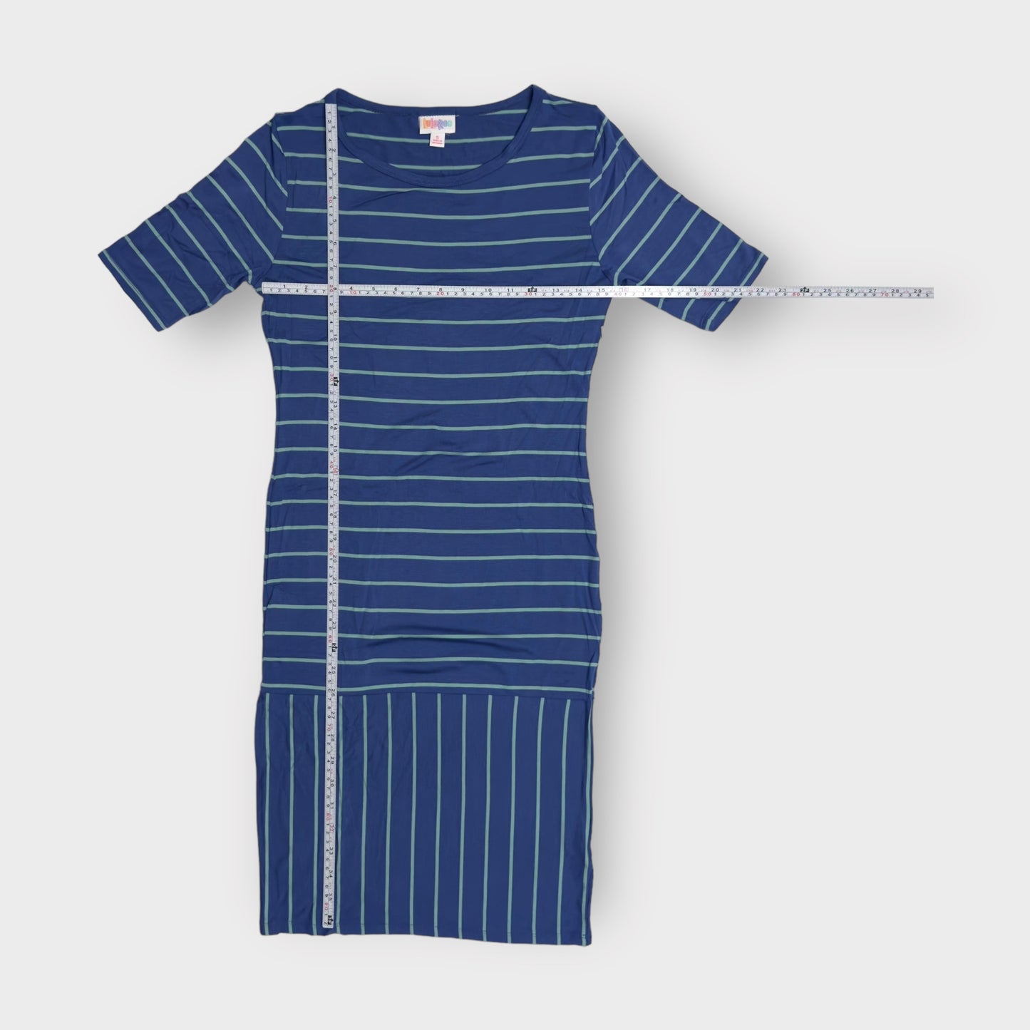 LuLaRoe Julia Bodycon Dress | S (4-6) | Navy Blue/Aqua Stripes | NWT