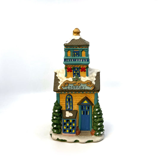 Christmas Village | Porcelain Lighted House Town Library | EUC
