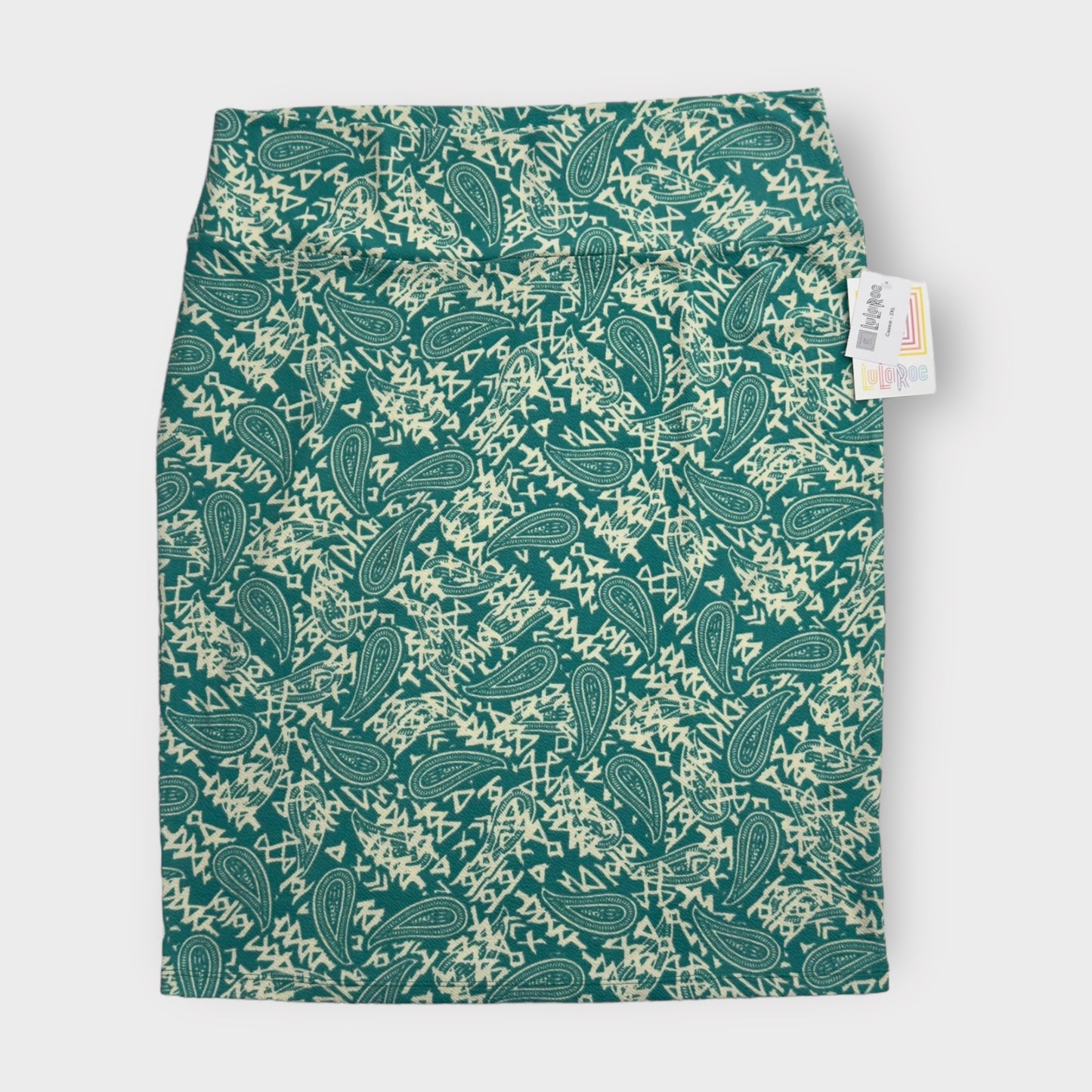 LuLaRoe Cassie Pencil Skirt | 2XL (20-22) | Green/White Paisley Abstract | NWT