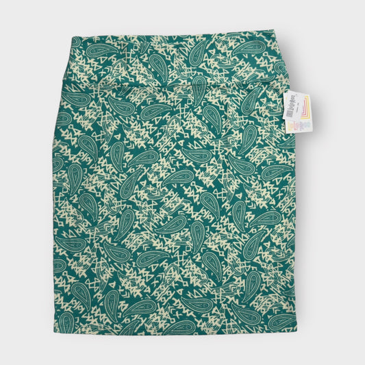 LuLaRoe Cassie Pencil Skirt | 2XL (20-22) | Green/White Paisley Abstract | NWT