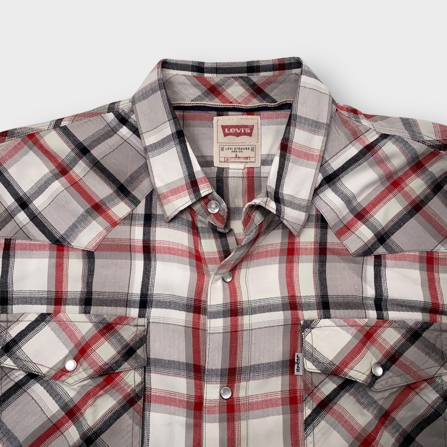 Levi’s Mens Size L White Red Black Plaid Modern Western Shirt Snap Up L/s