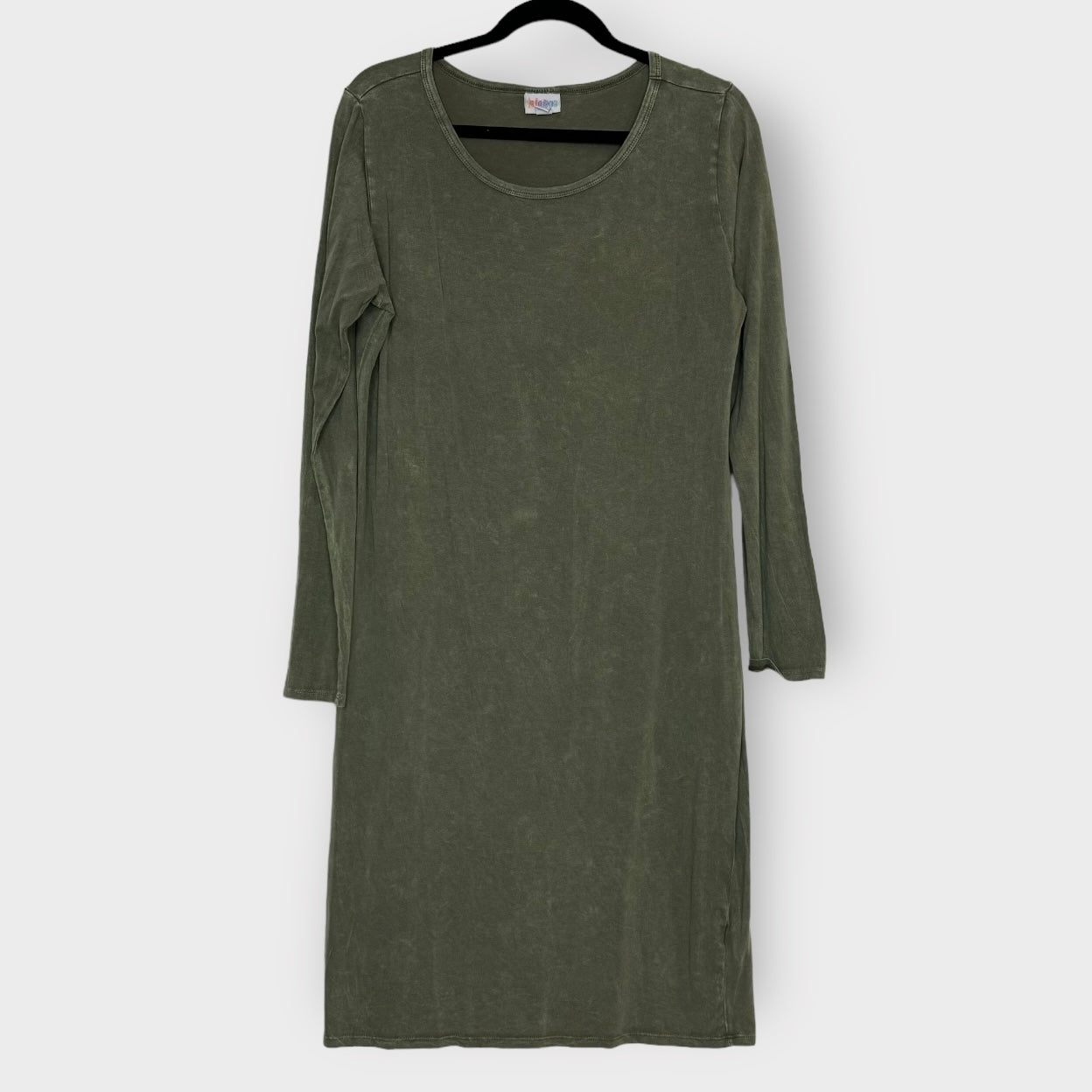 LuLaRoe Vault | Debbie L/s Sheath Dress | XL (18-20) | Olive Green | Stone-Washed | NWT