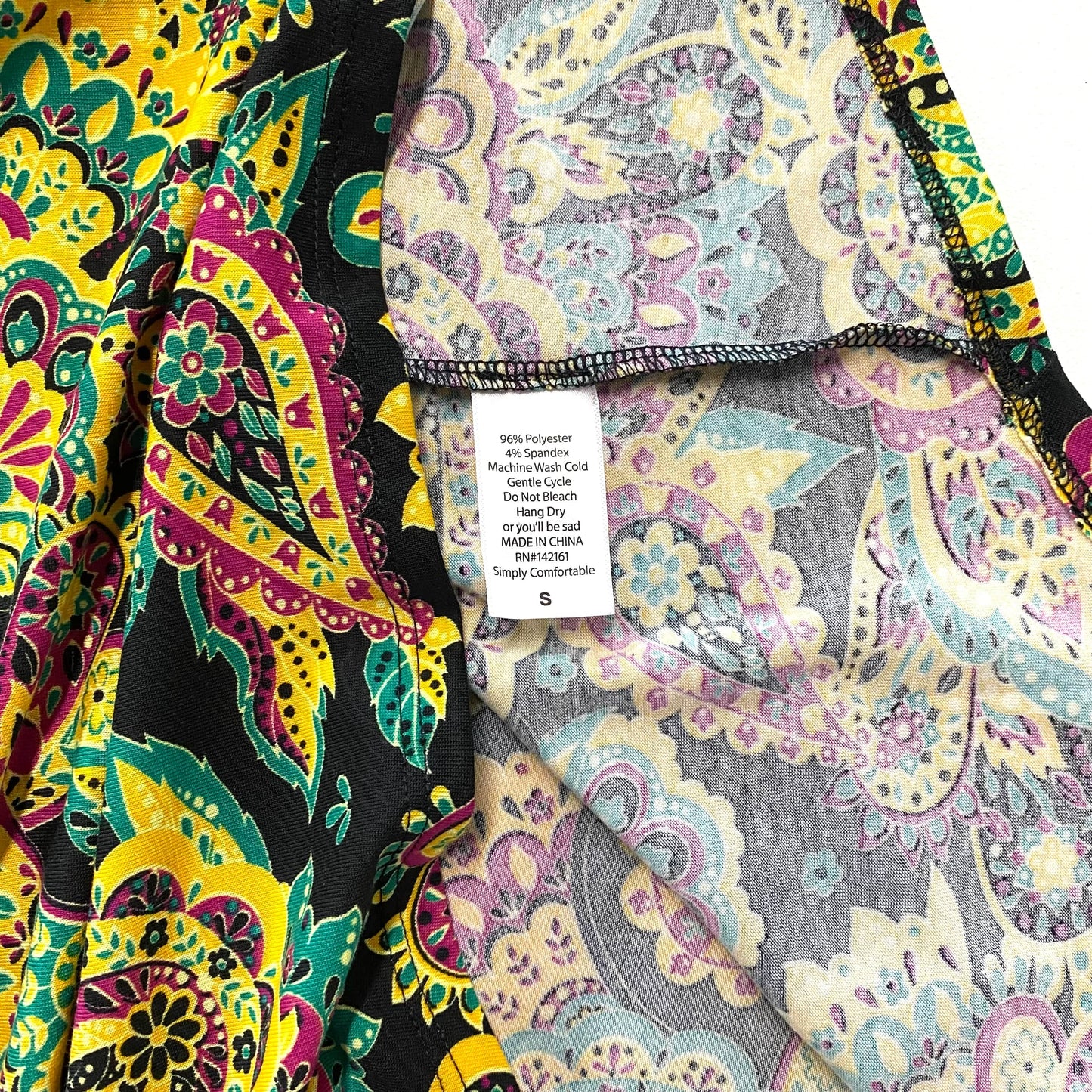 LuLaRoe Womens S Irma Black/Yellow Paisley Pattern S/s Tunic Top NWT