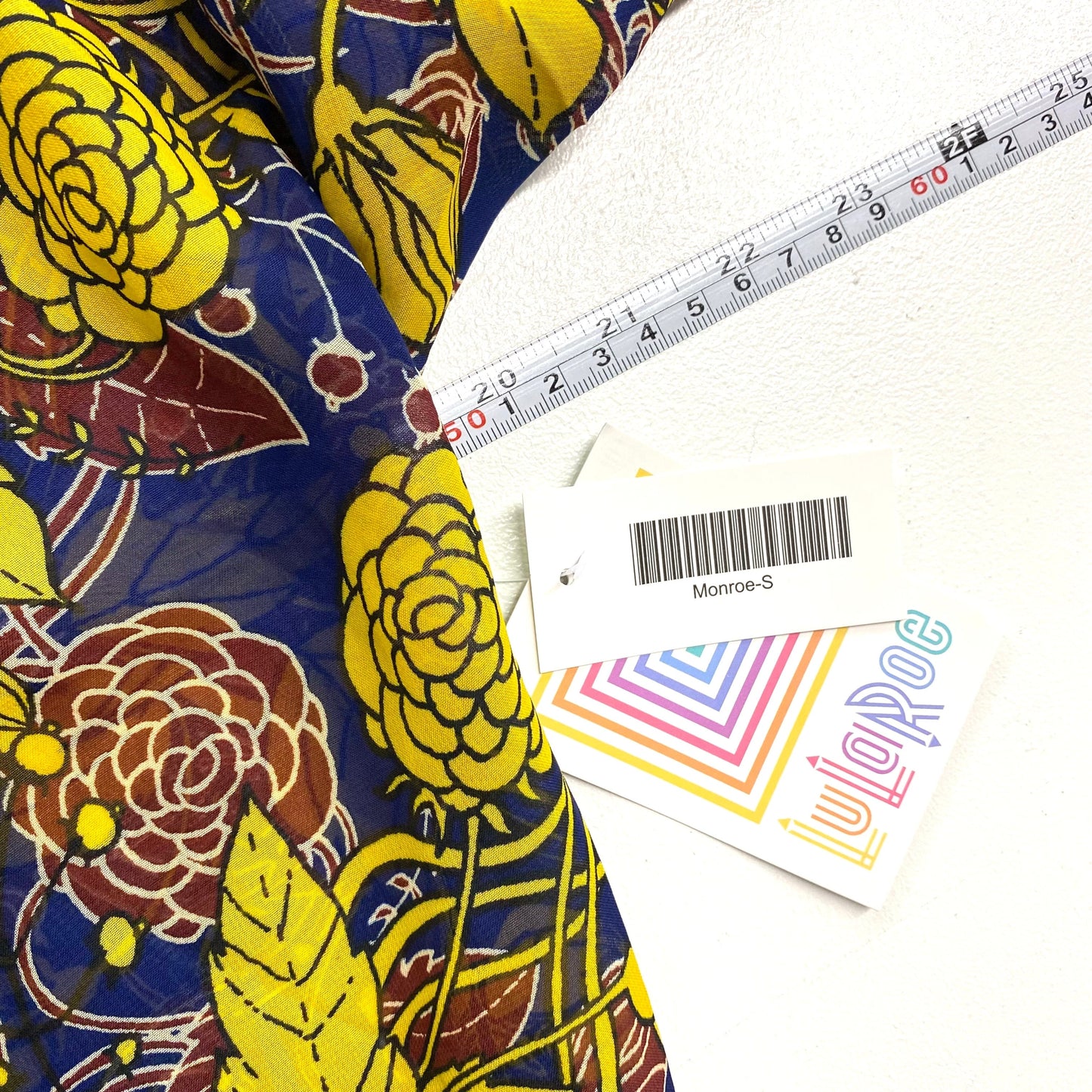 LuLaRoe Womens Size S (0-12) Blue/Yellow Floral ‘Monroe’ Kimono Fringe Cover-Up NWT