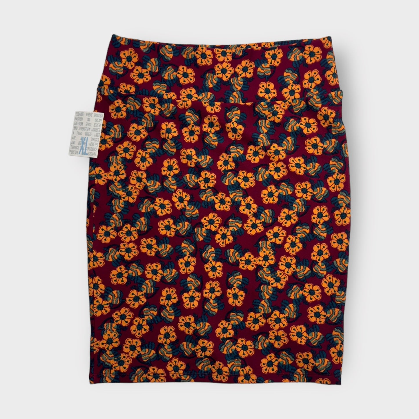 LuLaRoe Cassie Pencil Skirt | XL (18-20) | Red/Yellow Floral | NWT