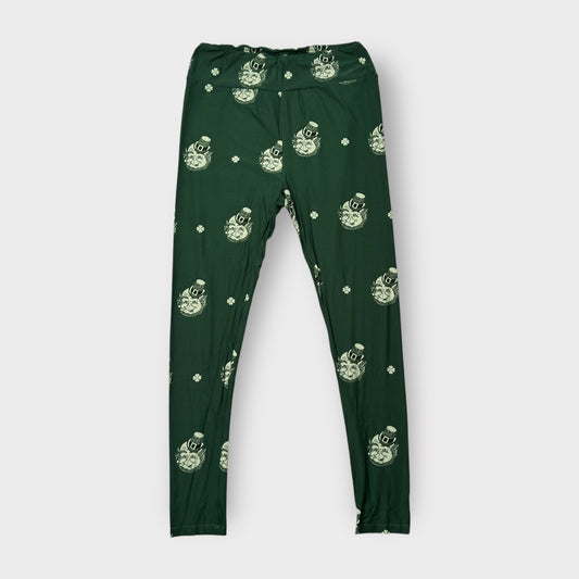 LuLaRoe Leggings TC (12-18) - Green & Beige Leprechaun and Shamrock Print - Ultra Soft Stretch Fabric