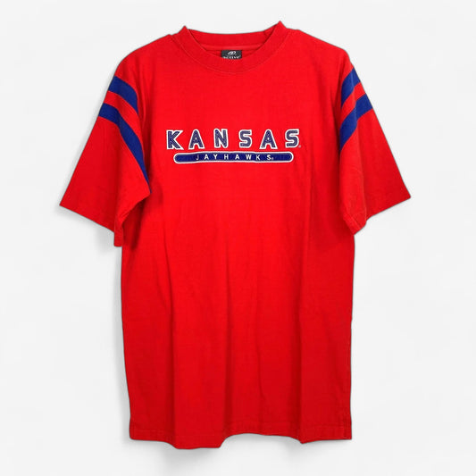 Kansas Jayhawks Men's Red Active Short Sleeve Crew Neck T-Shirt - Size M - Officially Licensed
