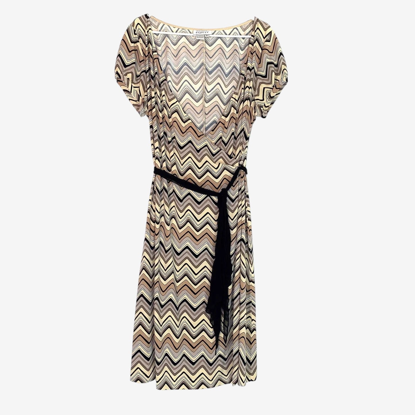 Adrianna Papell Women's Brown Geometric Wrap Dress with Black Tie - Size 16