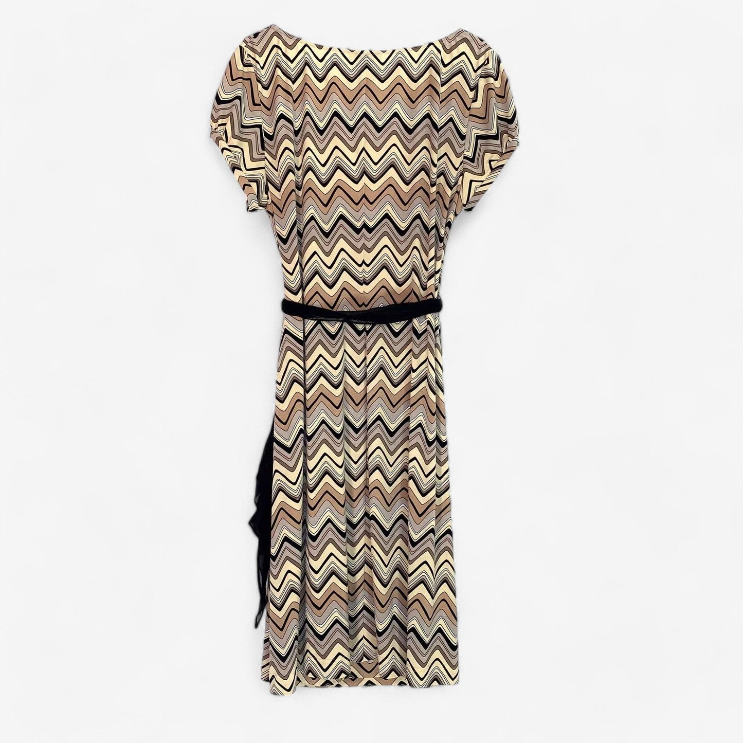 Adrianna Papell Women's Brown Geometric Wrap Dress with Black Tie - Size 16