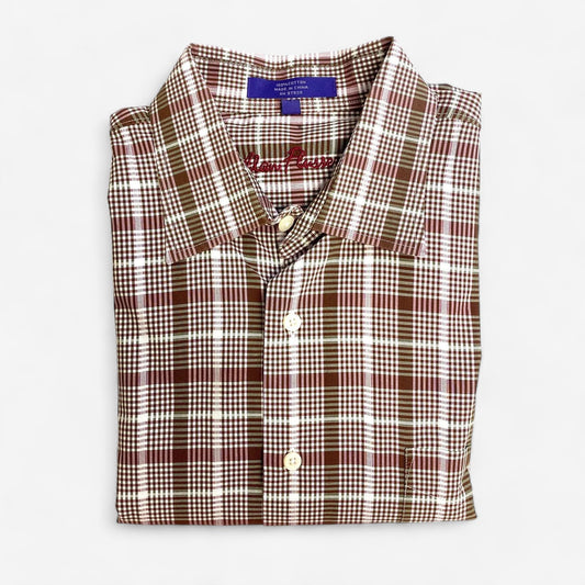 Alan Flusser Men's Brown & White Plaid Dress Shirt - Size XL - Long Sleeve Button-Up