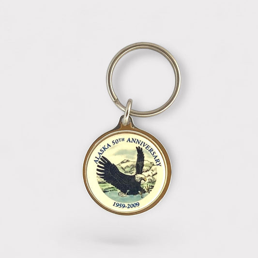 Alaska “50th Anniversary 1959-2009” Enamel Pendant Travel Keychain | Souvenir | Bald Eagle | 1.75” Diameter -  | Buy at Parsimony Shoppes