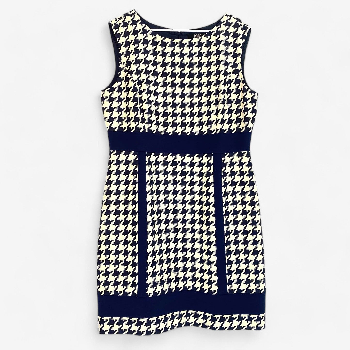 Alex Marie Women's Navy Beige Houndstooth Print Knee-Length Dress - Size 16
