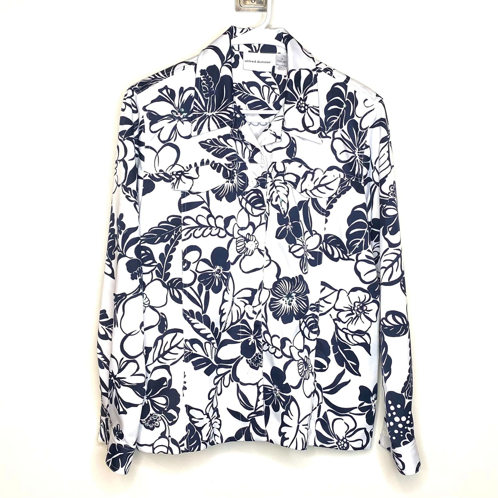 Alfred Dunner Womens Size 14 White Blue Floral Jacket L/s -  | Buy at Parsimony Shoppes
