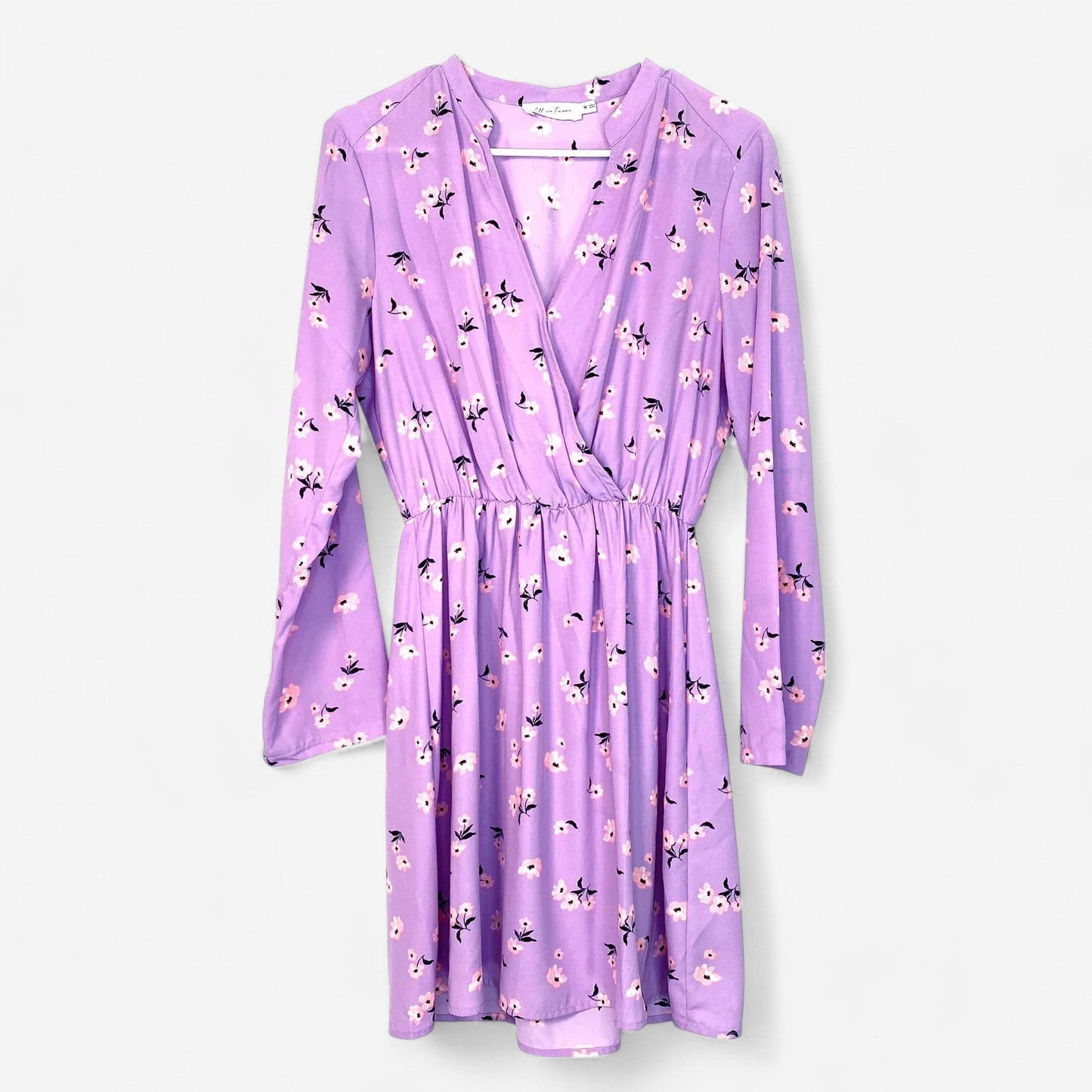 All in Favor Women's Purple Floral Faux Wrap Dress - Long Sleeve - Size M