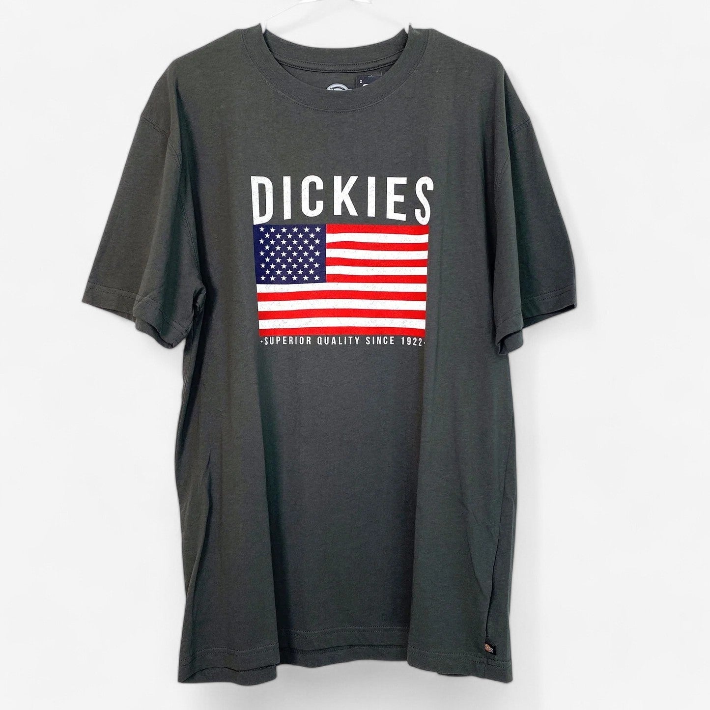 Dickies Men's Gray Short Sleeve T-Shirt with American Flag Graphic - Size M - New