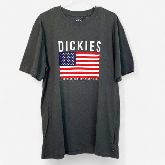 Dickies Men's Gray Short Sleeve T-Shirt with American Flag Graphic - Size M - New
