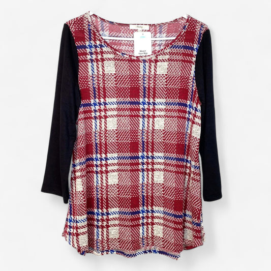 Andrée by Unit Women's Top - Black Raglan Sleeves with Red Houndstooth Pattern - Size M - Pre-Owned