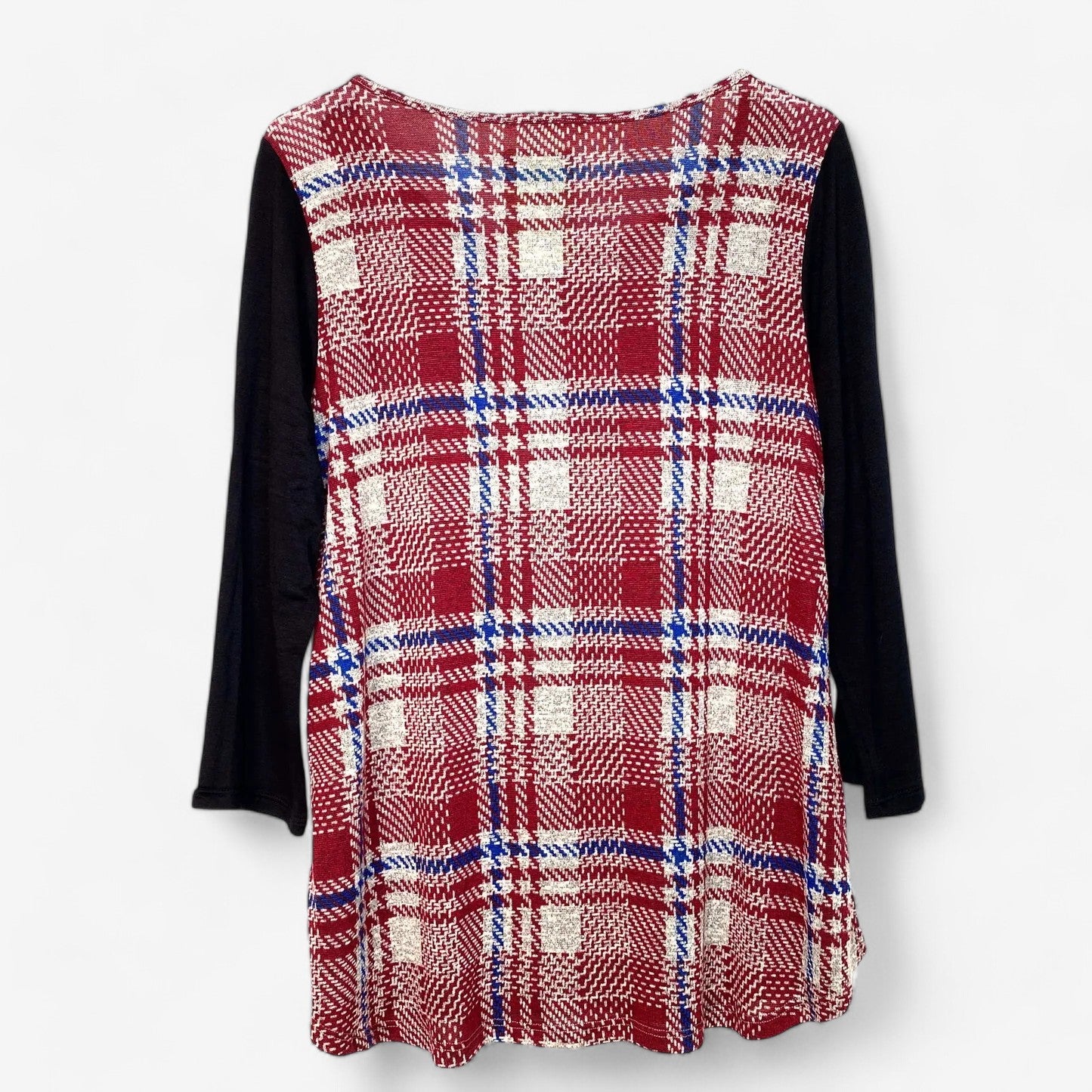 Andrée by Unit Women's Top - Black Raglan Sleeves with Red Houndstooth Pattern - Size M - Pre-Owned