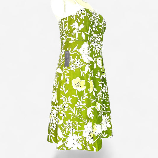 Ann Taylor Women's Green Floral Strapless Knee-Length Summer Dress - Size 14