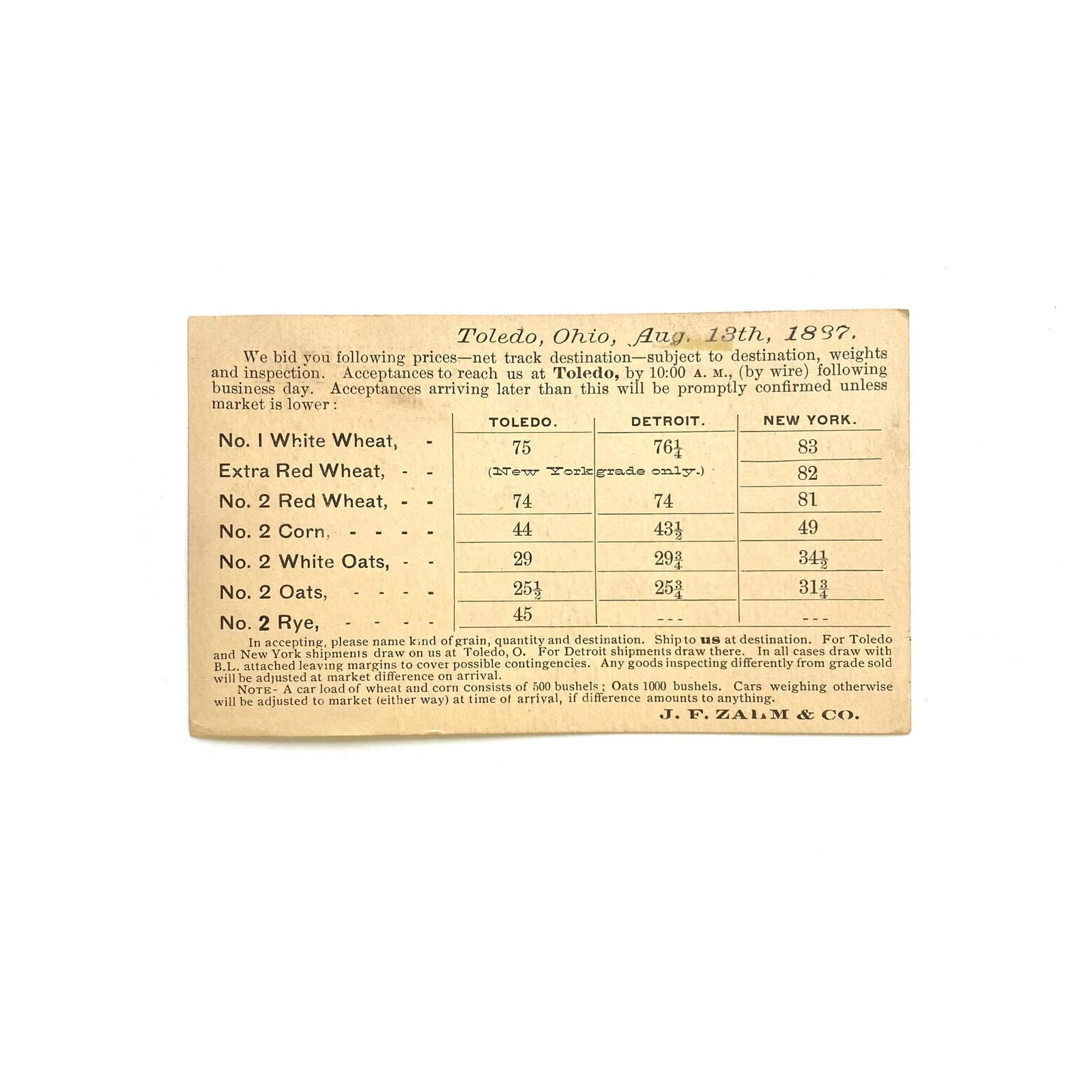 Antique Postal Card - Wheat, Corn, Oats Weights, 1897 - One Cent -  | Buy at Parsimony Shoppes