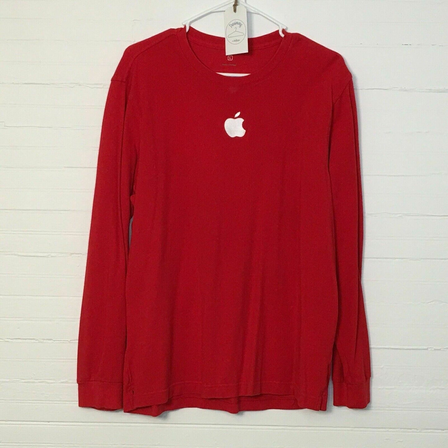 Apple Logo Men Red T-Shirt Size L Employee Only White Embroidered Apple.Com -  | Buy at Parsimony Shoppes
