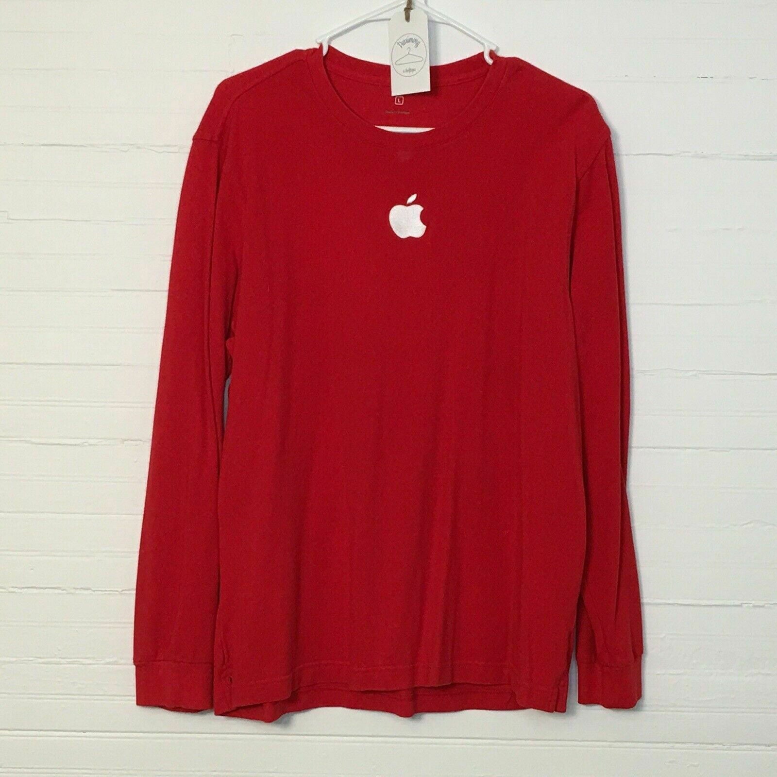 Apple Logo Men Red T-Shirt Size L Employee Only White Embroidered Apple.Com -  | Buy at Parsimony Shoppes