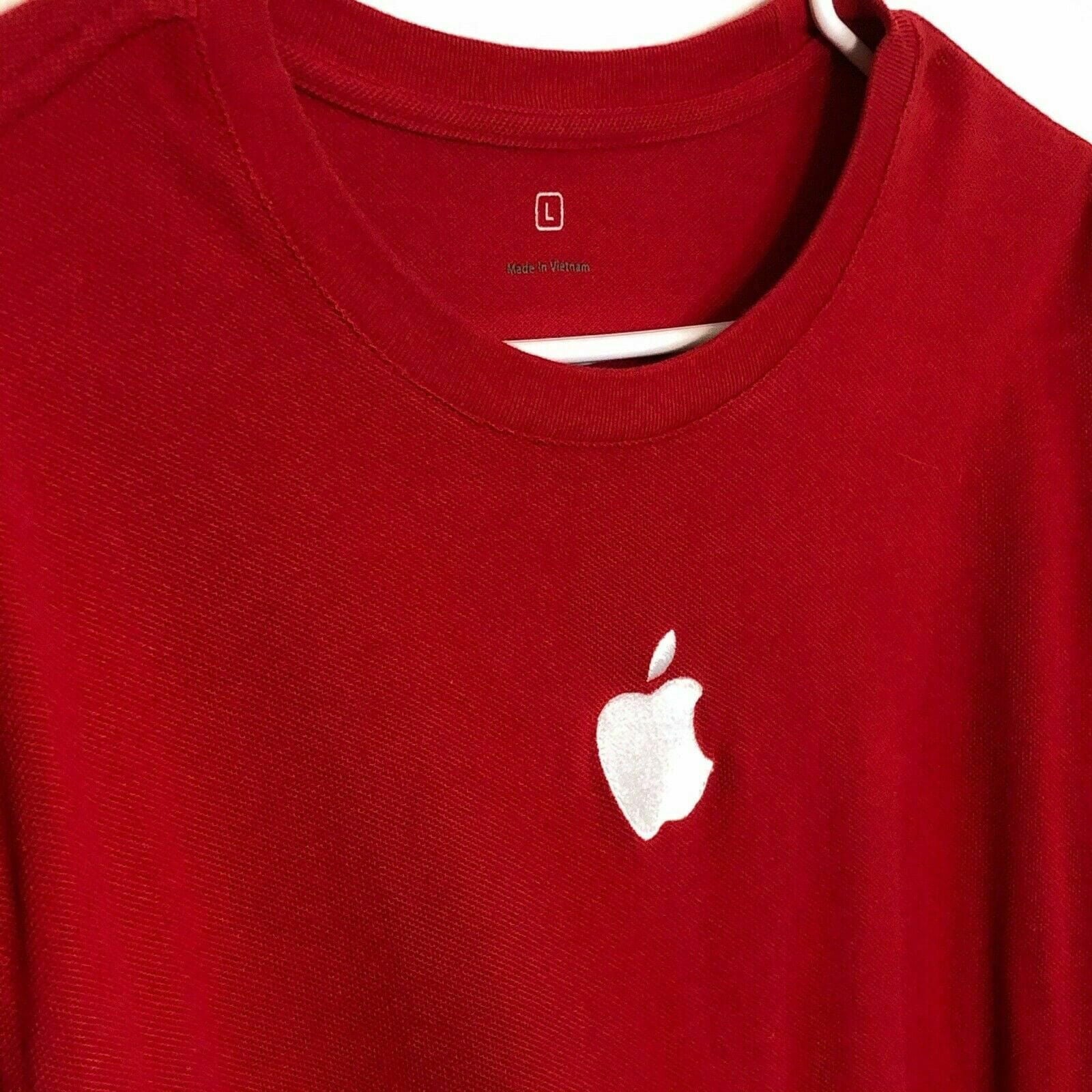 Apple Logo Men Red T-Shirt Size L Employee Only White Embroidered Apple.Com -  | Buy at Parsimony Shoppes