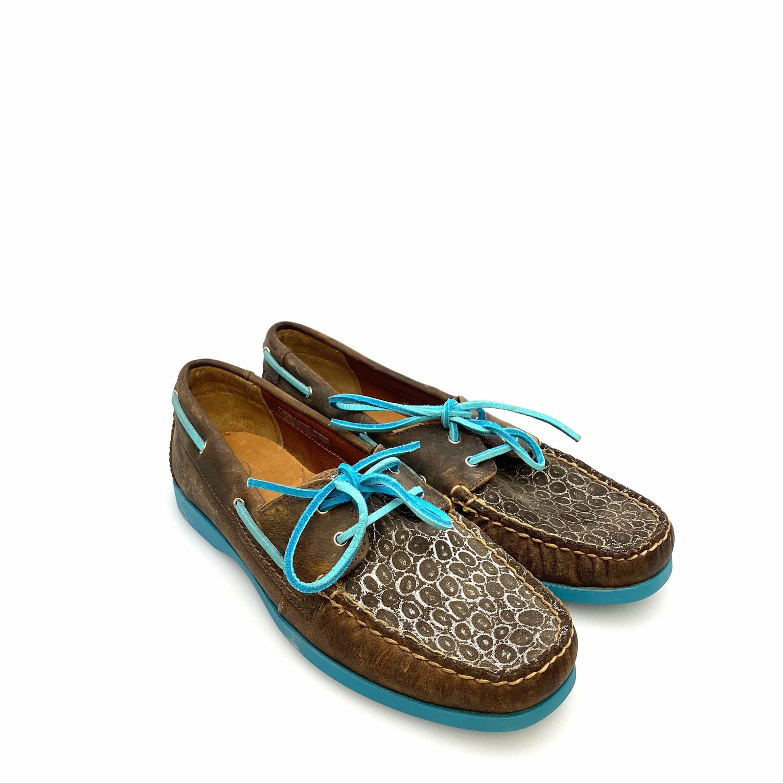 Ariat Womens Size 8.5B Palisade Distressed Brown Aqua Moccasins Boat Shoes -  | Buy at Parsimony Shoppes