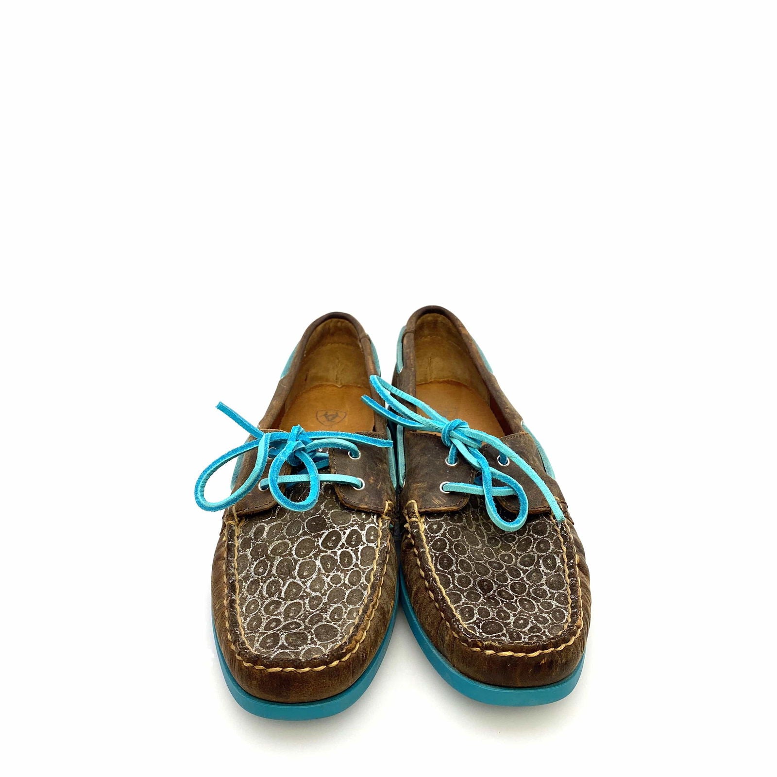 Ariat Womens Size 8.5B Palisade Distressed Brown Aqua Moccasins Boat Shoes -  | Buy at Parsimony Shoppes