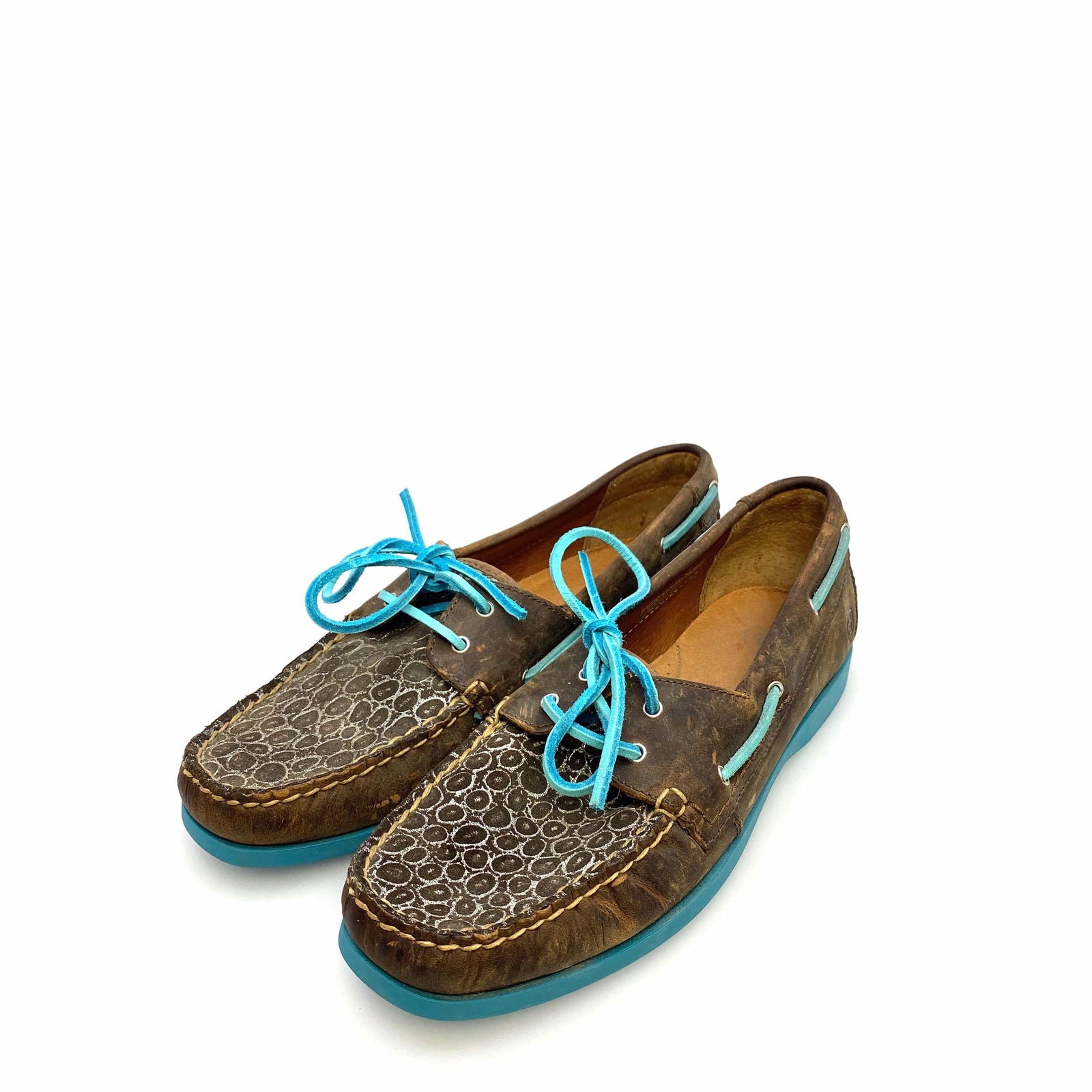 Ariat Womens Size 8.5B Palisade Distressed Brown Aqua Moccasins Boat Shoes -  | Buy at Parsimony Shoppes