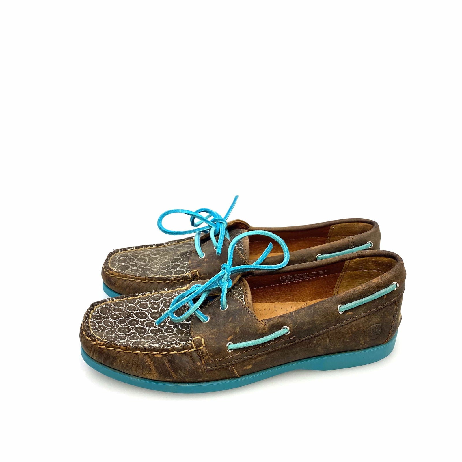Ariat Womens Size 8.5B Palisade Distressed Brown Aqua Moccasins Boat Shoes -  | Buy at Parsimony Shoppes