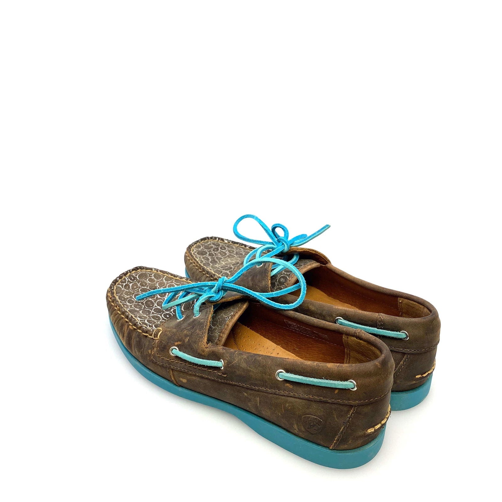 Ariat Womens Size 8.5B Palisade Distressed Brown Aqua Moccasins Boat Shoes -  | Buy at Parsimony Shoppes