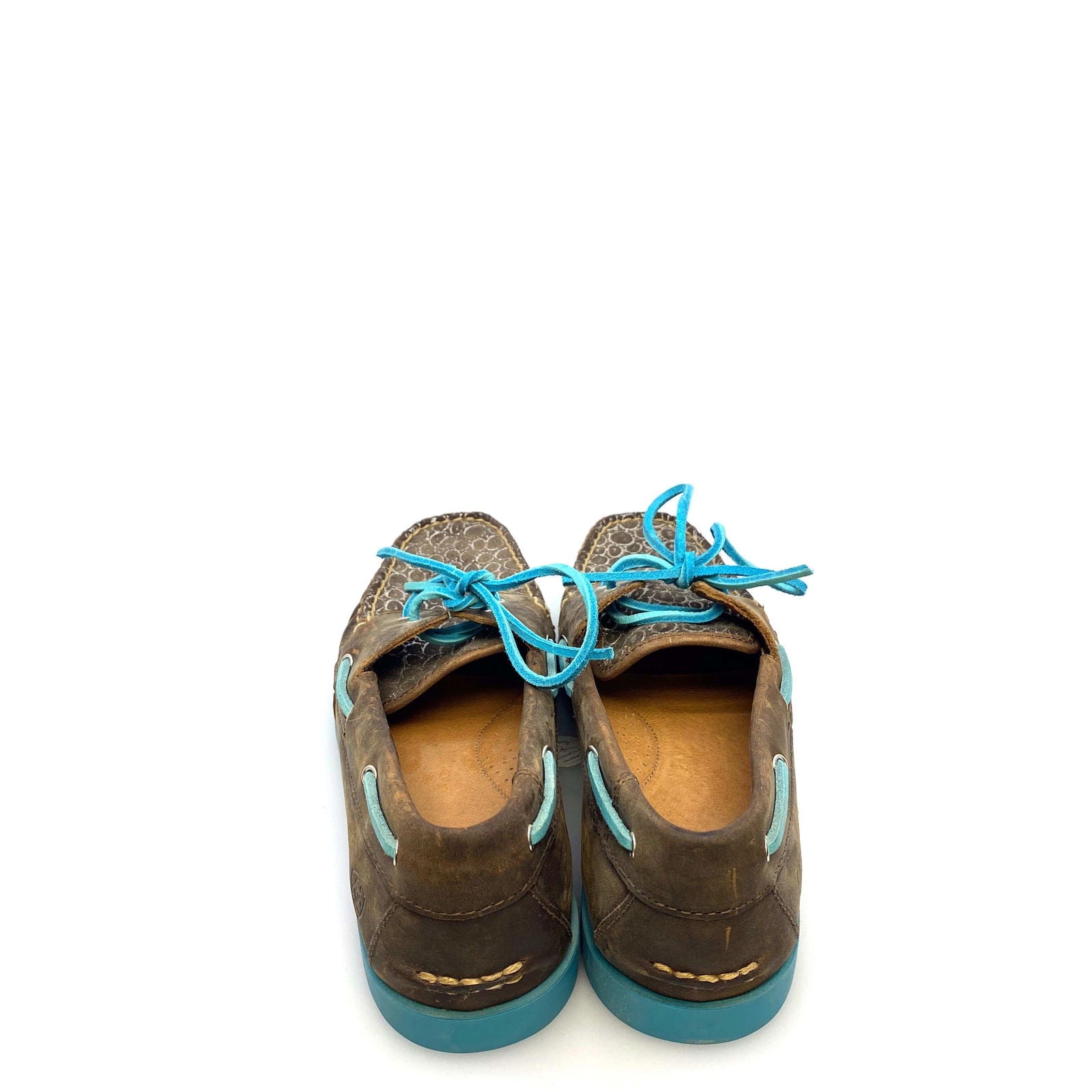 Ariat Womens Size 8.5B Palisade Distressed Brown Aqua Moccasins Boat Shoes -  | Buy at Parsimony Shoppes
