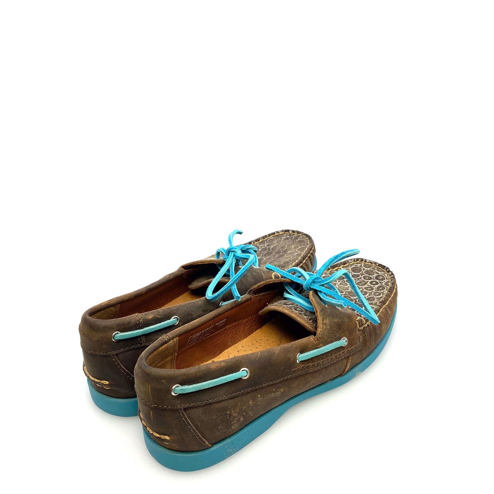 Ariat Womens Size 8.5B Palisade Distressed Brown Aqua Moccasins Boat Shoes -  | Buy at Parsimony Shoppes