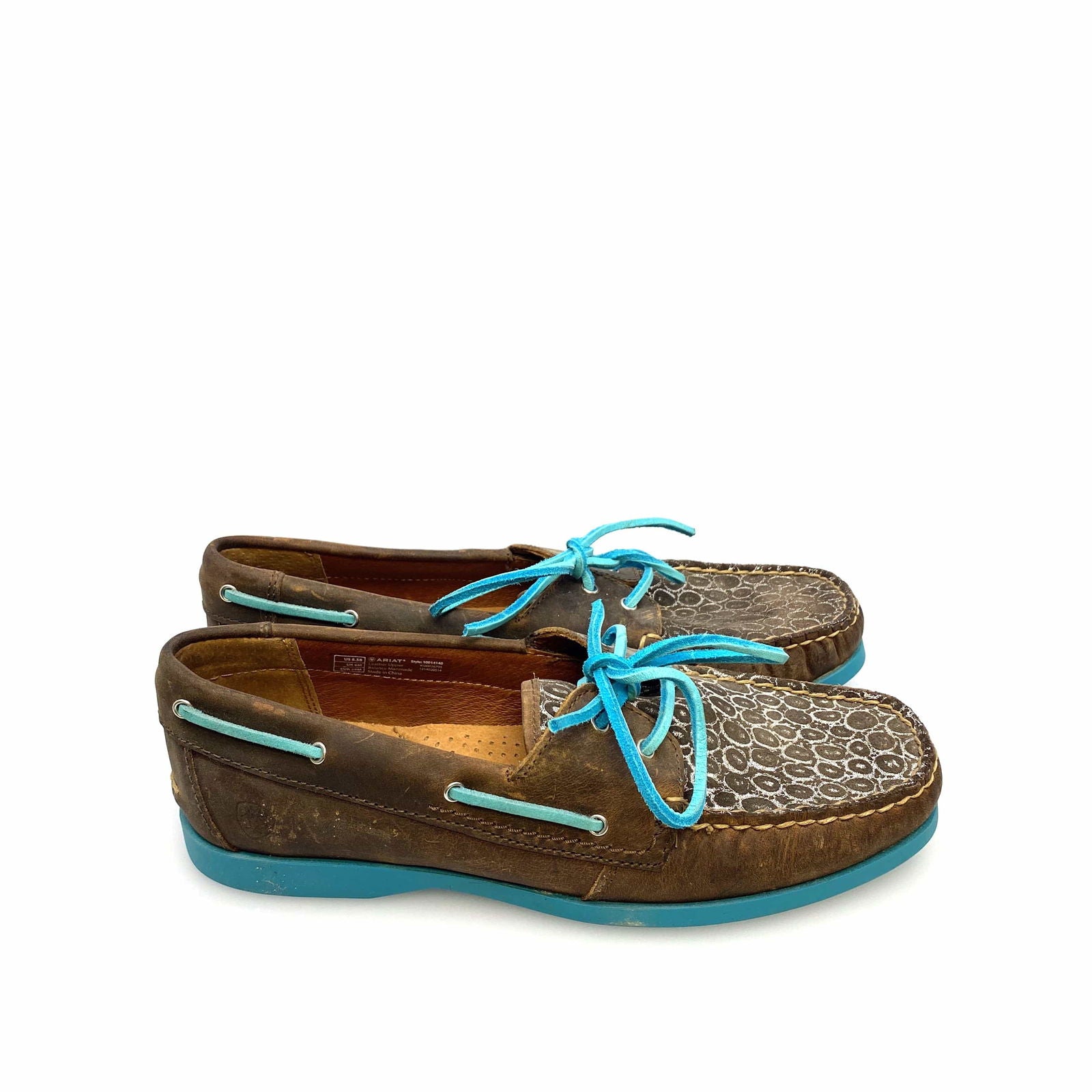 Ariat Womens Size 8.5B Palisade Distressed Brown Aqua Moccasins Boat Shoes -  | Buy at Parsimony Shoppes