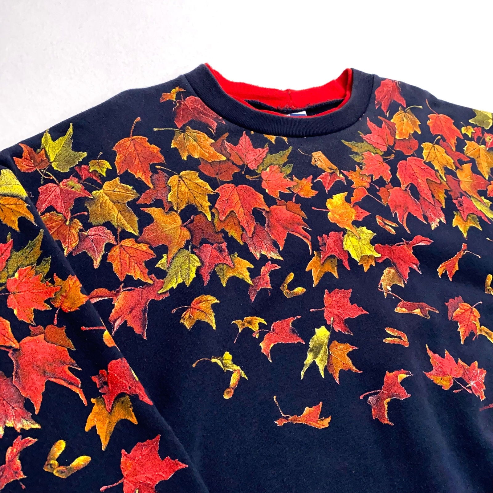 Art Unlimited Womens Crewneck Sweatshirt | XL | Navy Blue with Autumn Leaves | Pockets | Made in USA | Vintage -  | Buy at Parsimony Shoppes
