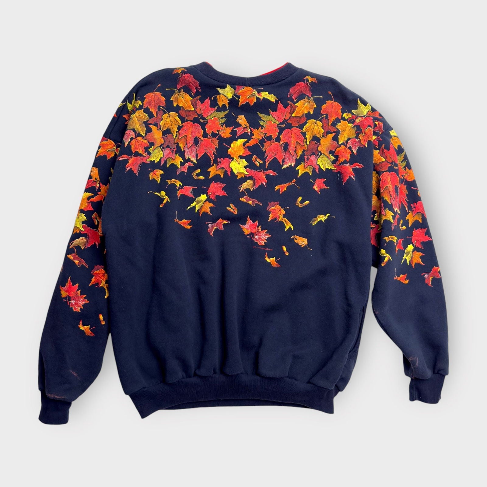 Art Unlimited Womens Crewneck Sweatshirt | XL | Navy Blue with Autumn Leaves | Pockets | Made in USA | Vintage -  | Buy at Parsimony Shoppes