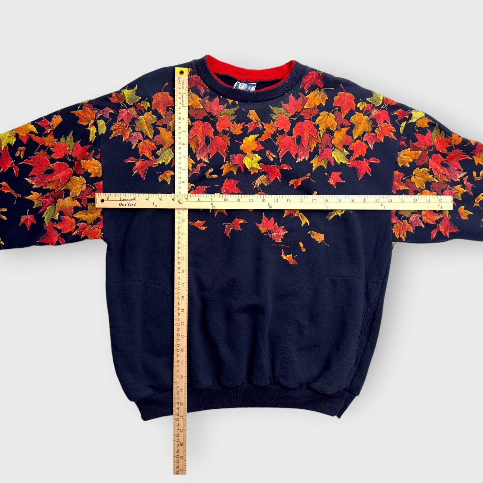 Art Unlimited Womens Crewneck Sweatshirt | XL | Navy Blue with Autumn Leaves | Pockets | Made in USA | Vintage -  | Buy at Parsimony Shoppes