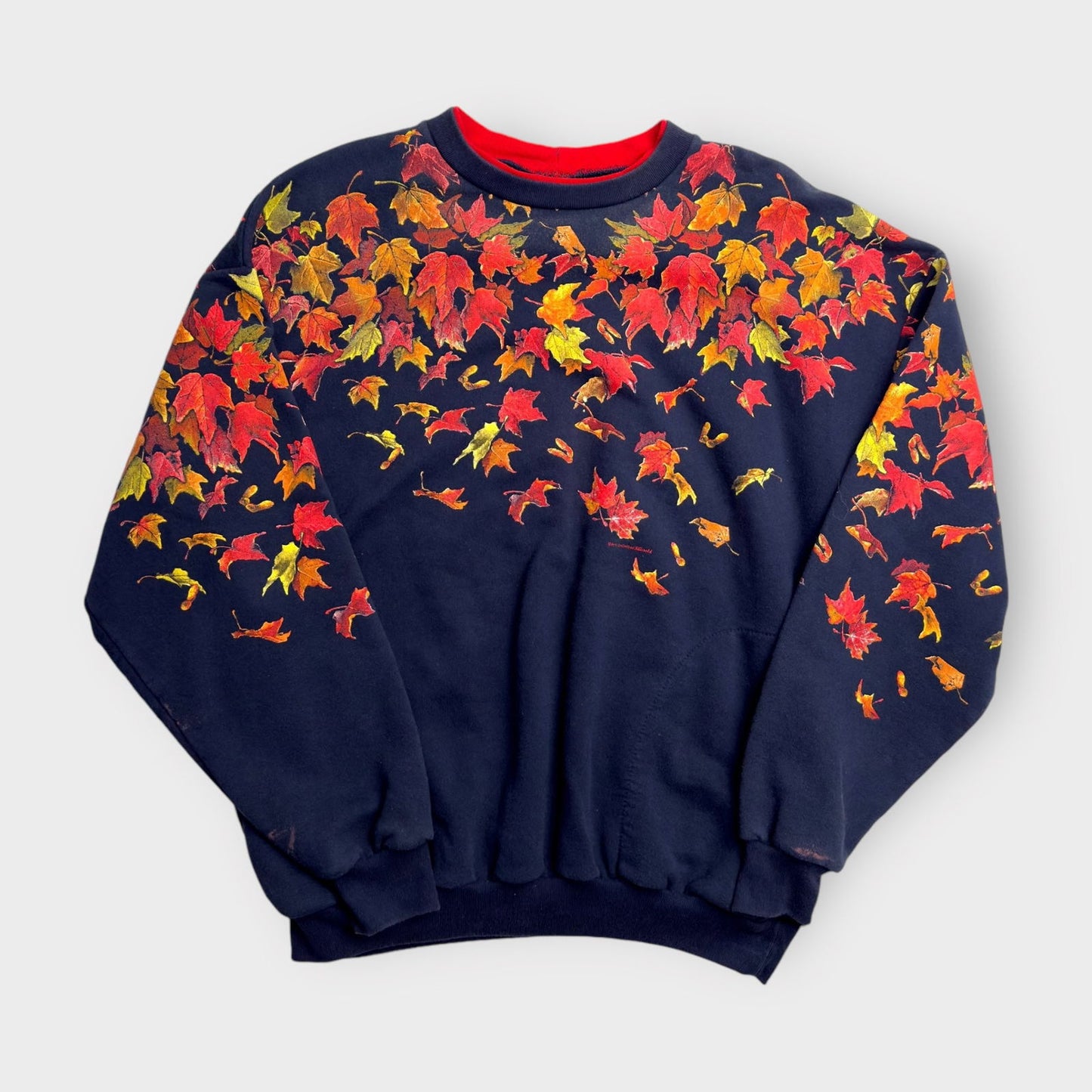 Art Unlimited Womens Crewneck Sweatshirt | XL | Navy Blue with Autumn Leaves | Pockets | Made in USA | Vintage -  | Buy at Parsimony Shoppes