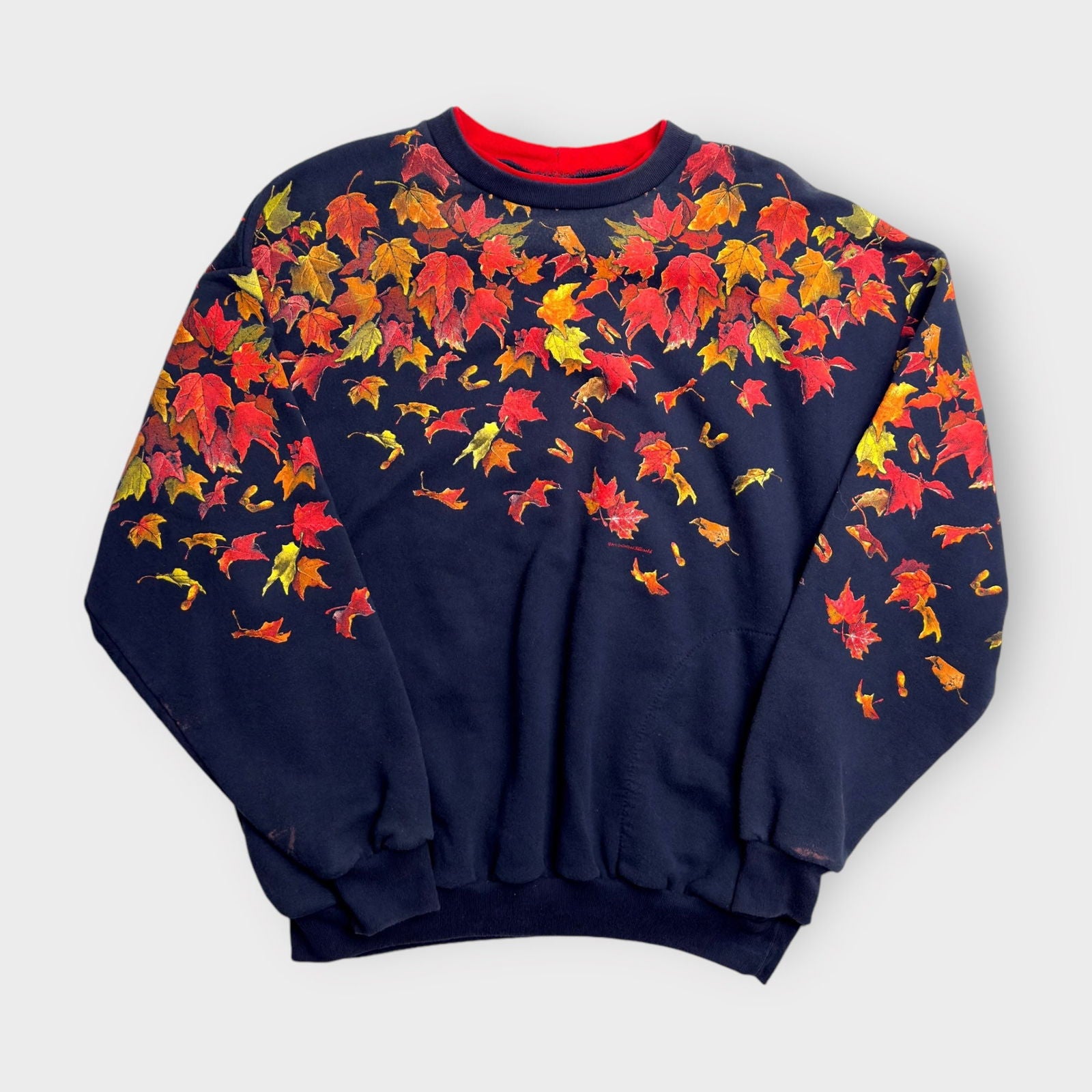 Art Unlimited Womens Crewneck Sweatshirt | XL | Navy Blue with Autumn Leaves | Pockets | Made in USA | Vintage -  | Buy at Parsimony Shoppes