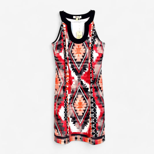 Women's Pink and Black Geometric Print Halter Shift Dress - Size S - Aryeh Anthropologie