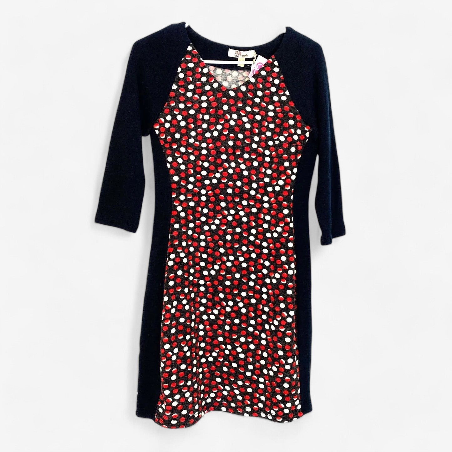 Aryeh Women's Black Sweater Dress with Red & White Dot Pattern - Size S