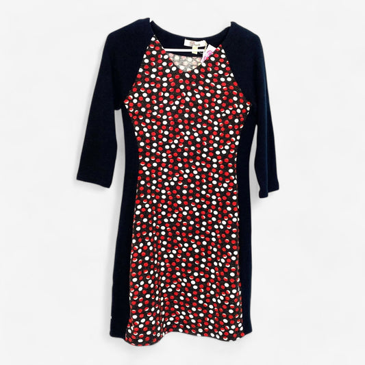 Aryeh Women's Black Sweater Dress with Red & White Dot Pattern - Size S