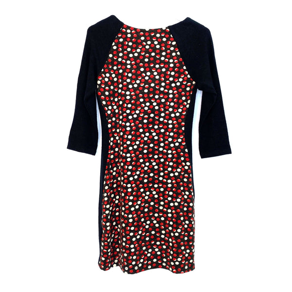 Aryeh Womens Size S Sweater Dress Black Raglan Sleeves Red White Dot P Parsimony Shoppes