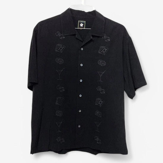 Aureus Men's Size XL Black Lounge Club Shirt with Dice and Playing Cards Design