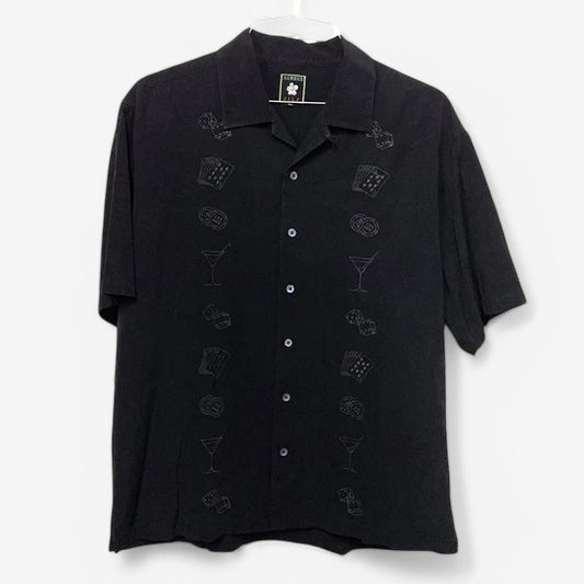 Aureus Men's Size XL Black Lounge Club Shirt with Dice and Playing Cards Design