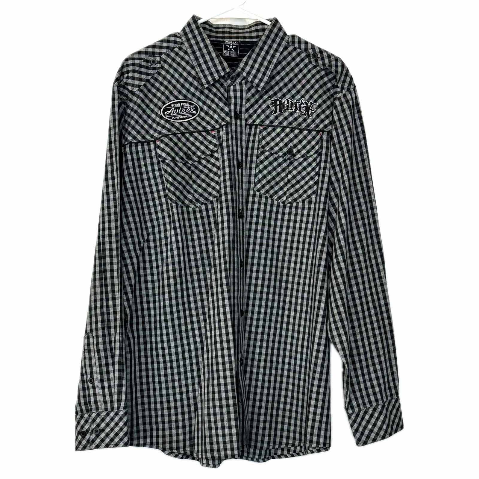 Avirex | Embroidered Box Check Button-Up Shirt | Size: 2XL | Color: Black/Gray | Pre-Owned -  | Buy at Parsimony Shoppes