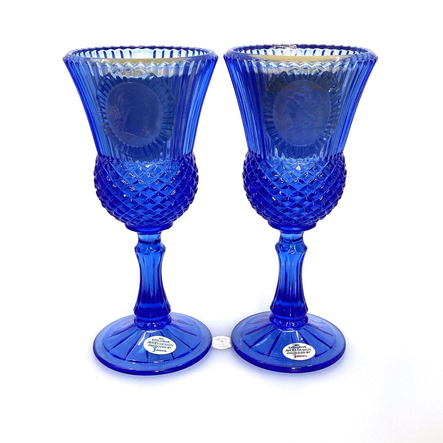 Avon by Fostoria Glass Candle Holder Cobalt Blue MARTHA & GEORGE WASHINGTON 1976, Set of 2 -  | Buy at Parsimony Shoppes