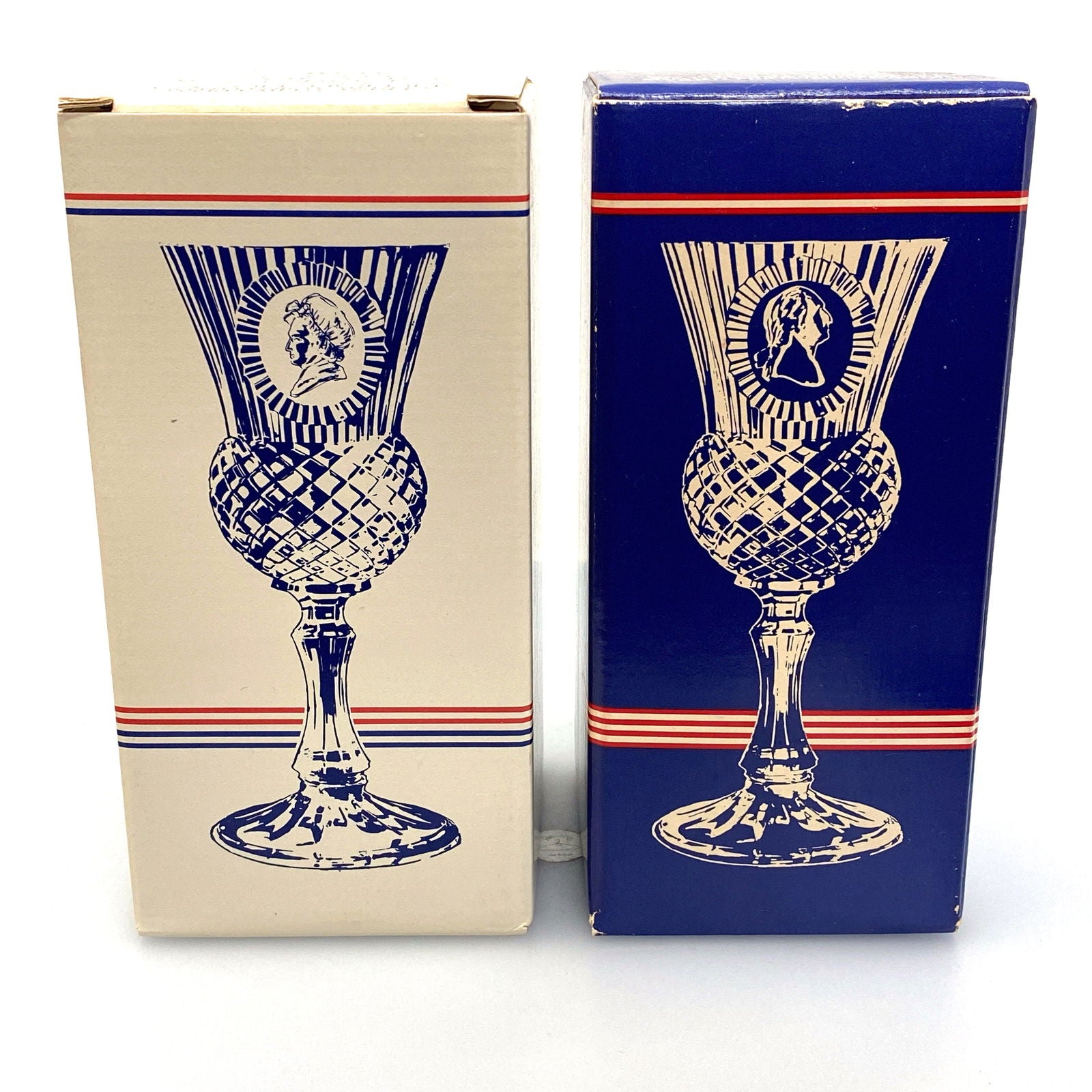 Avon by Fostoria Glass Candle Holder Cobalt Blue MARTHA & GEORGE WASHINGTON 1976, Set of 2 -  | Buy at Parsimony Shoppes