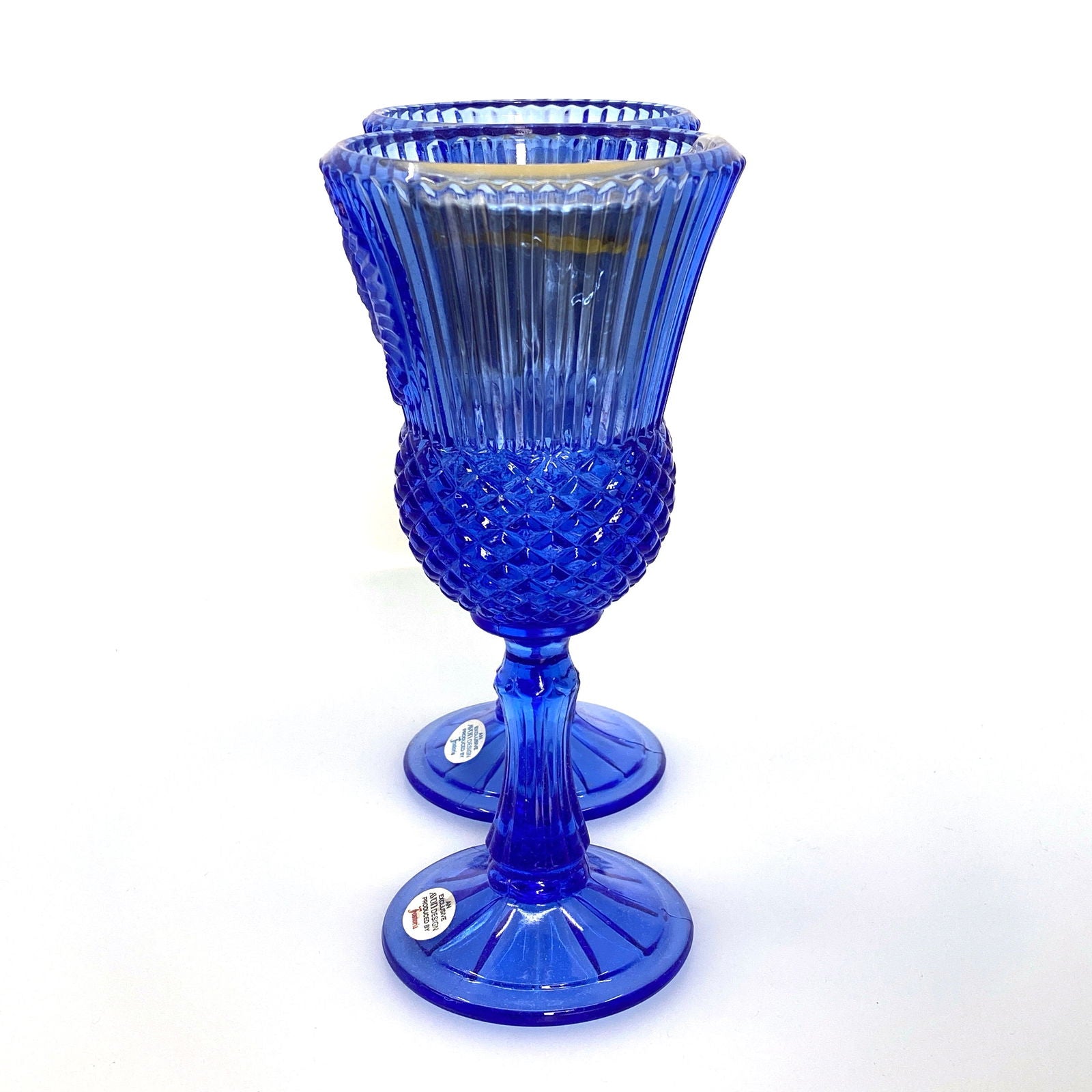 Avon by Fostoria Glass Candle Holder Cobalt Blue MARTHA & GEORGE WASHINGTON 1976, Set of 2 -  | Buy at Parsimony Shoppes